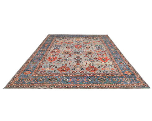 9x12 Gray Blue Aryana Afghan Hand Knotted Veg Dye Wool Area Rug